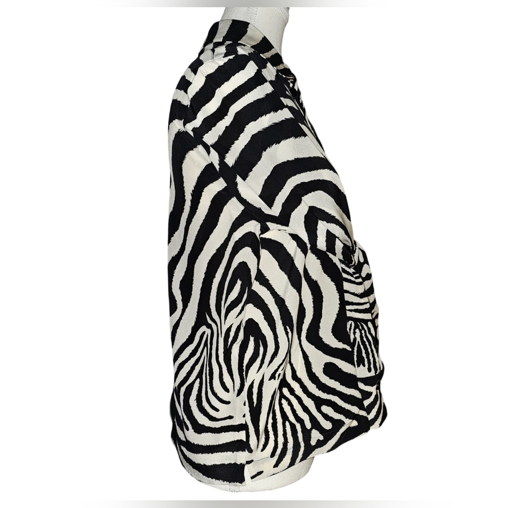 Laurel Silk Zebra Print Blouse Vintage Y2K Black Ivory Button Front EU 34 - Picture 5 of 15